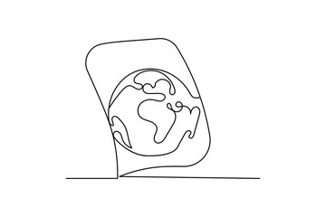 One continuous line drawing of Earth vector illustration Earth globe one line art drawing map
