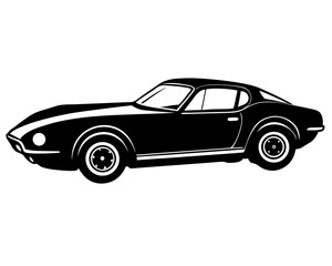 vintage sports car vector silhouette illustration isolated on white background