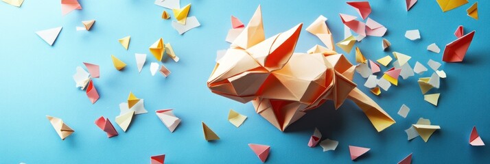 Geometric elegance, A origami animal crafted with colorful geometric pieces