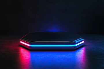 Futuristic hexagon podium with vibrant neon lighting