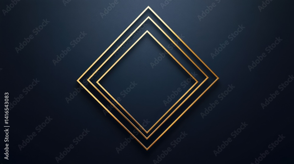 Poster minimal gold line frame on a dark navy background. simple and elegant copy space setup.