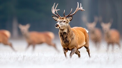 Fototapeta premium Majestic deer in snowy winter forest wildlife photography