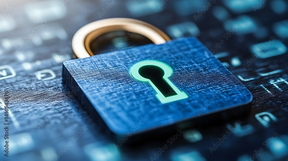 Poster secure access: a close-up shot of a digital padlock, embodying data protection and cyber security wi