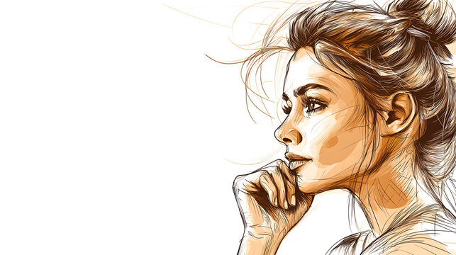 A woman with a ponytail is looking to the right. Generated using AI.