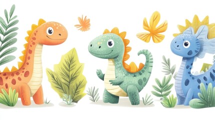 Obraz premium Cute dinosaurs in a playful scene