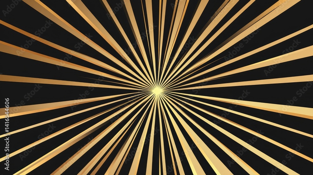 Poster radiant golden rays emerging from center on a black gradient background. dramatic light burst with a