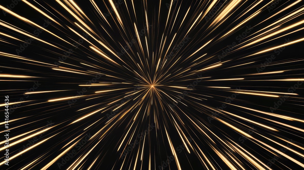 Poster radiant golden rays emerging from center on a black gradient background. dramatic light burst with a