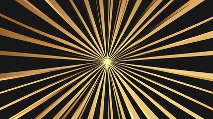 Obraz premium Radiant golden rays emerging from center on a black gradient background. Dramatic light burst with ample space.