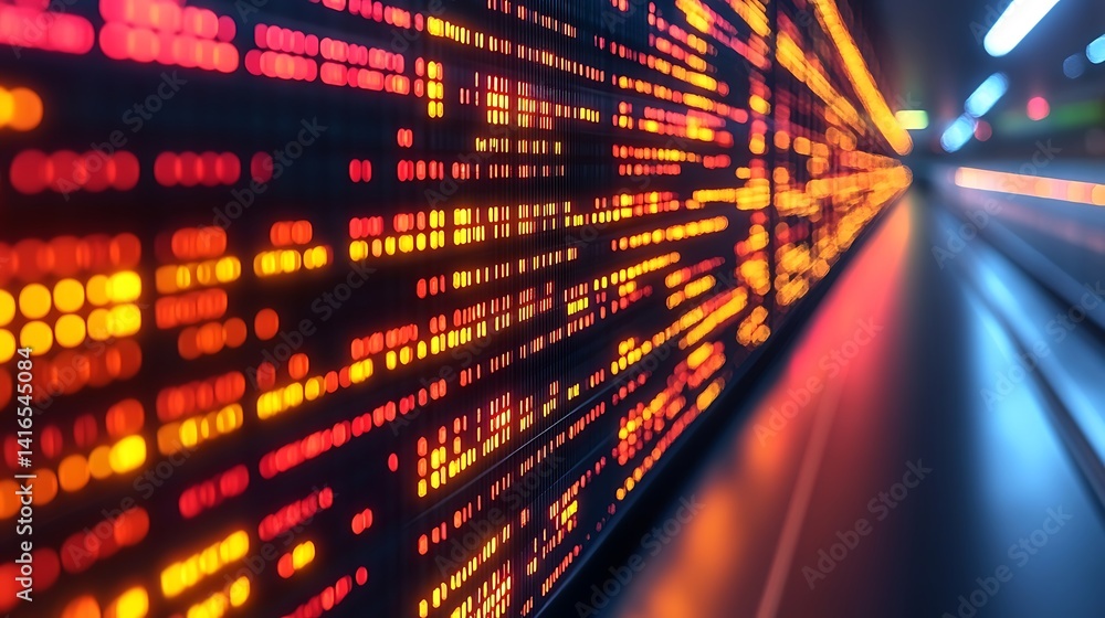 Poster digital data stream: futuristic composition depicting a rapid stream of data and information, illust