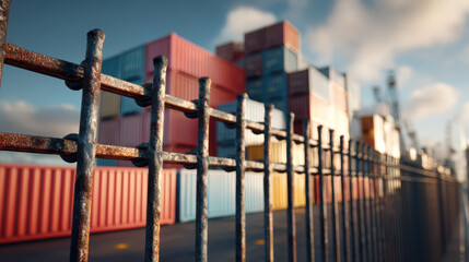 Obraz premium United States Trade Tariffs and China Trade Tariffs Industrial shipping containers stacked port highlight trade tariffs United