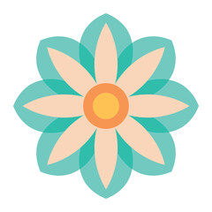 Aesthetic abstract flower with pastel petals and geometric green leaves illustration