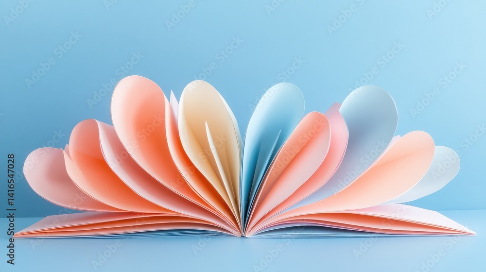 Poster soft pastel-colored paper arranged in a creative fold pattern on a clean surface, offering a minimal