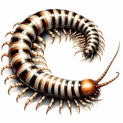 Giant millipede crawls through lush forest floor showcasing vibrant colors and intricate patterns during daylight Generative AI