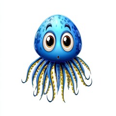 Cute Blue Cartoon Jellyfish with Yellow Tentacles on White