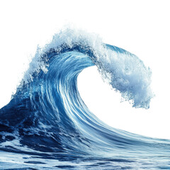 Powerful ocean wave curling with dynamic motion and splashing water spray