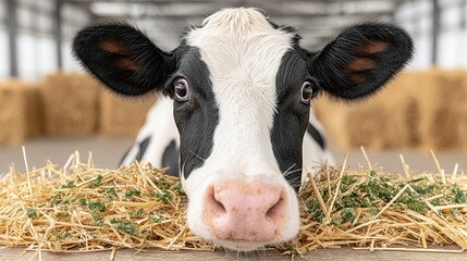 Curious Holstein Cow in Barn Setting