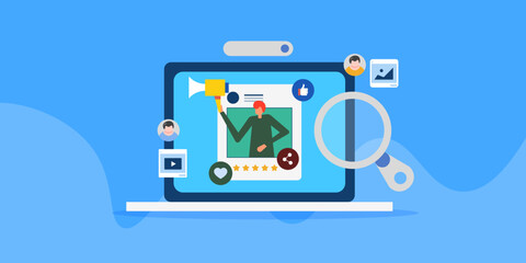 Social media optimization and online business promotion, content marketing, SEO strategy concept.