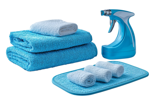 Iron and ironing board set, isolated on white background, household cleaning essentials, neat layout, side copy space