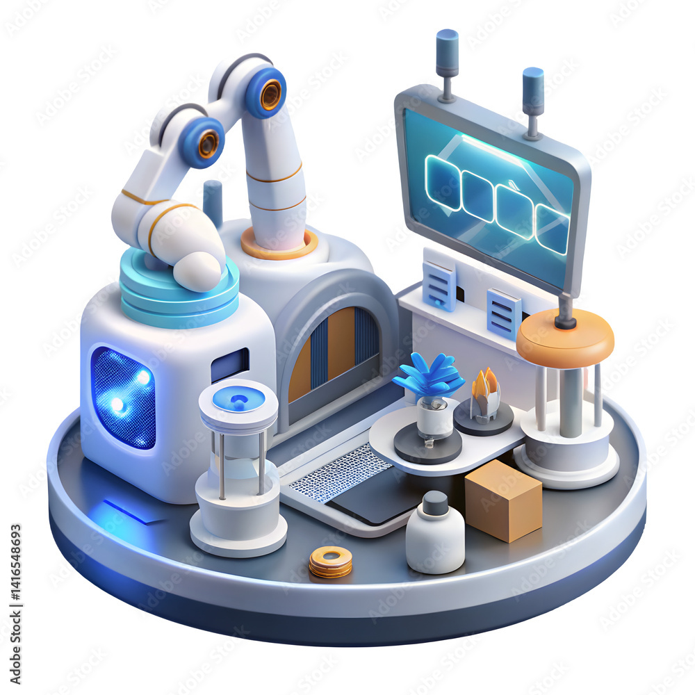 Aufkleber 3d ai-powered research lab: automated scientific experiment on transparent background