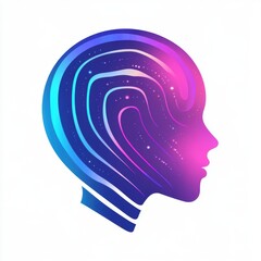 Silhouette of a Human Head with Vibrant Gradient Colors and Starry Internal Details on a White Background