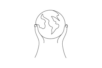 One continuous line drawing of Earth vector illustration Earth globe one line art drawing map

