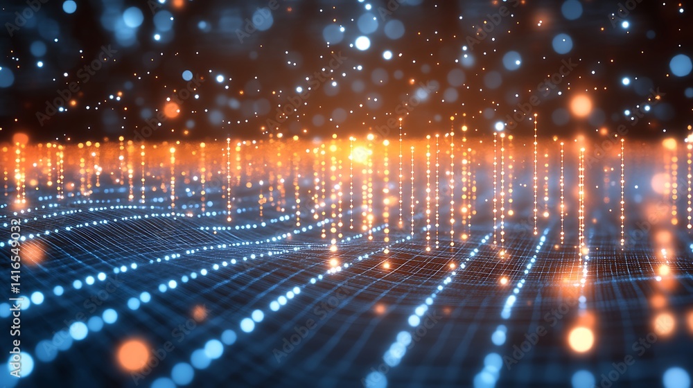 Poster abstract digital network: a captivating abstract digital network with luminous orange and blue light