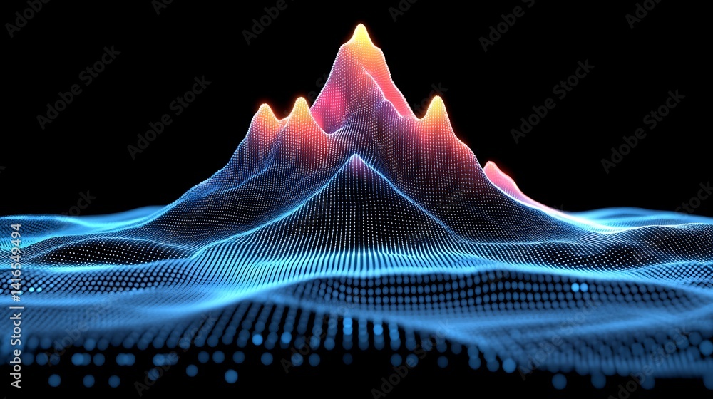 Poster data visualization: a captivating digital landscape presents a topographical map, illustrating peaks