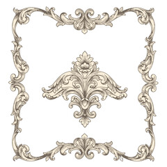 Vintage Baroque Victorian frame border flower pattern vector floral engraved scroll ornament leaf retro decorative design. filigree calligraphic heraldic shield swirl