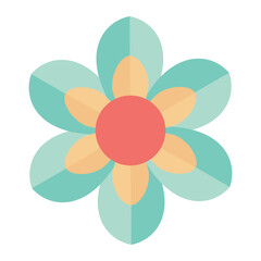 Modern floral vector art with pastel petals and symmetrical green leaf pattern