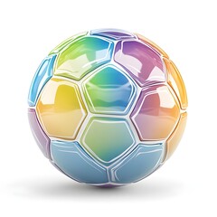 Fototapeta premium Colorful soccer ball with a vibrant hexagonal pattern displayed against a white background