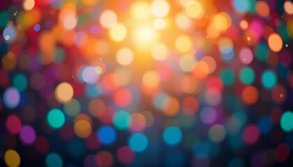 Obraz premium Abstract background with blurred colorful bokeh lights and a bright central light source
