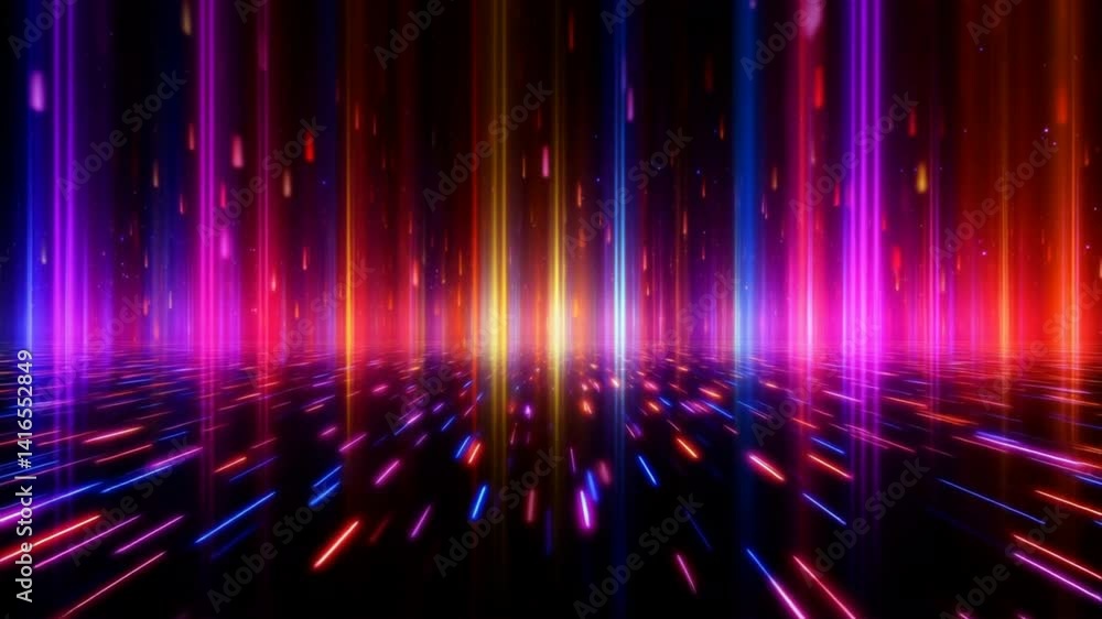 Poster a vibrant display of colorful light streaks creating an abstract digital background.