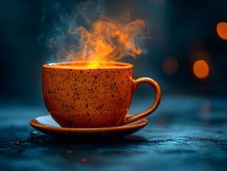 Dramatic Steam Swirls in a Cozy Coffee Cup