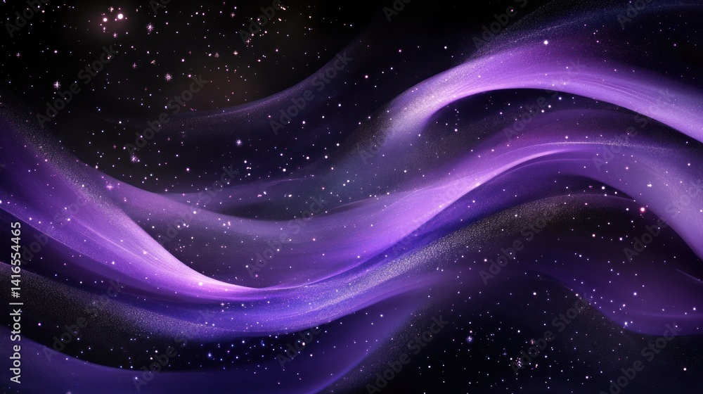 Poster an ethereal composition showcases flowing layers of deep purple interwoven with a vast expanse of tw