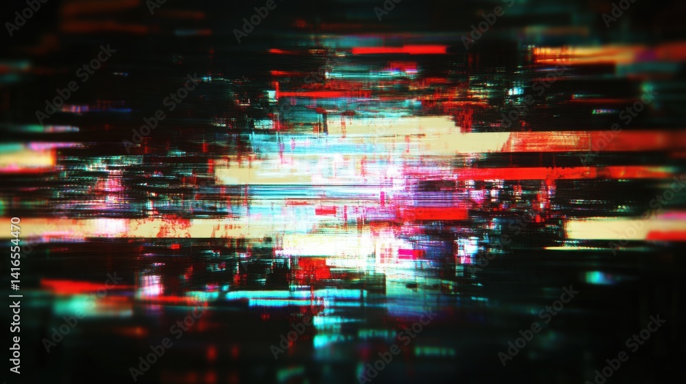 Poster glitch ripple light blur creating a distorted abstract backdrop.