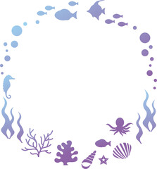 フレーム　夏　海　シルエット　魚　海藻　デザイン　テンプレート　壁紙　背景　イラスト 　素材