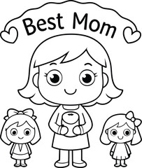 Best Mom with Kids Coloring Page for Mother’s Day Celebrations

