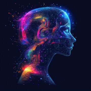 Abstract glowing profile illustration conveying artificial intelligence and futuristic technology concept