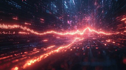 Obraz premium Digital Financial Chart with Glowing Lines and Data Visualization on Dark Background, Abstract Technology Concept for Financial Tech, Stock Market, and Analytics
