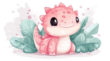 Cute pink dinosaur illustration