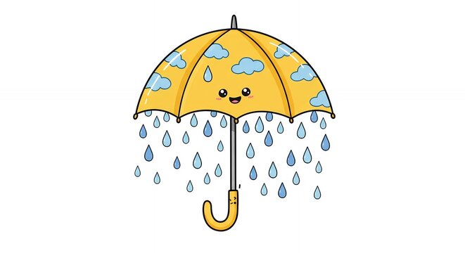 Cartoon umbrella illustration with rain