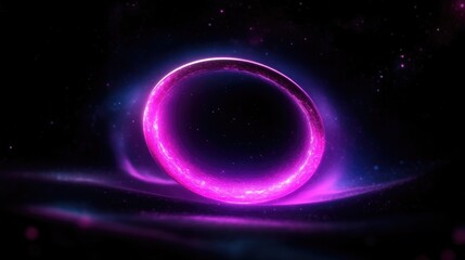 Obraz premium Cosmic ring of vibrant energy. A glowing, pink ring floats in a nebula-filled void, surrounded by twinkling stars and swirling mists. A display of ethereal light and cosmic beauty