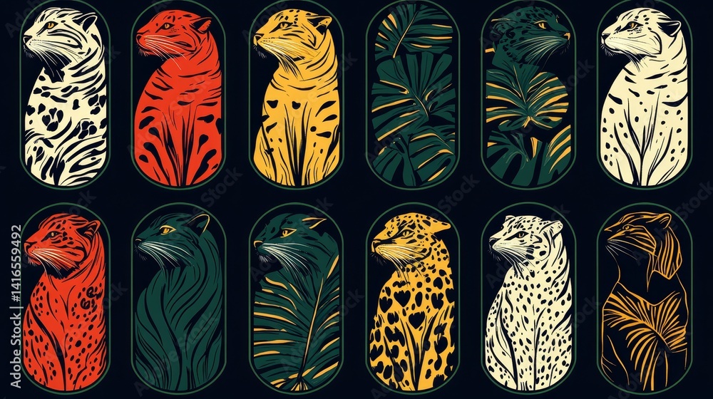 Aufkleber abstract jaguar art collection in varied color schemes artistic display for textile prints and creat