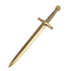 Golden sword with decorative hilt on white background, png