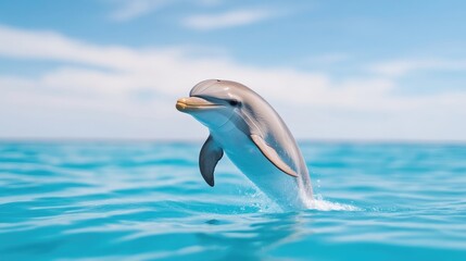 Playful dolphin leaping in azure ocean