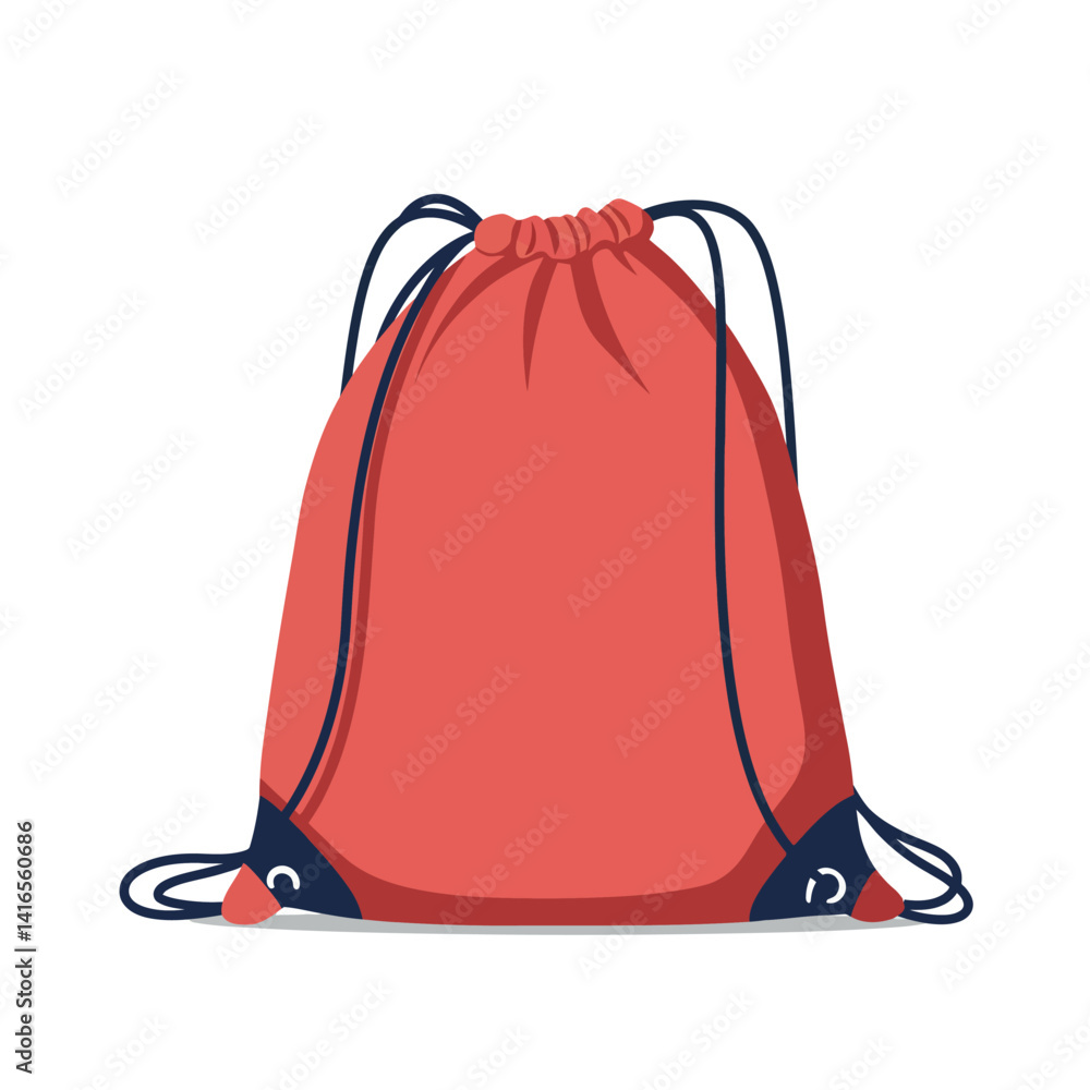 Aufkleber red drawstring bag with black cords in flat minimal design isolated on white background vector illus
