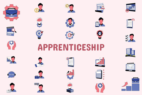 Apprenticeship Lineal Color Vector Illustration Icon Sticker Set Design Materials