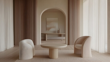 living space with light wooden floors, neutral textiles, and a cozy reading nook 