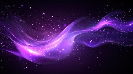 Obraz premium Digital Purple Particles Wave and Light Abstract Background with Shining Dots and Stars for Futuristic Designs 