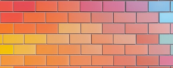 Fototapeta premium Brick wall with a gradient of colors. The bold variation in tones creates a vibrant and dynamic texture.